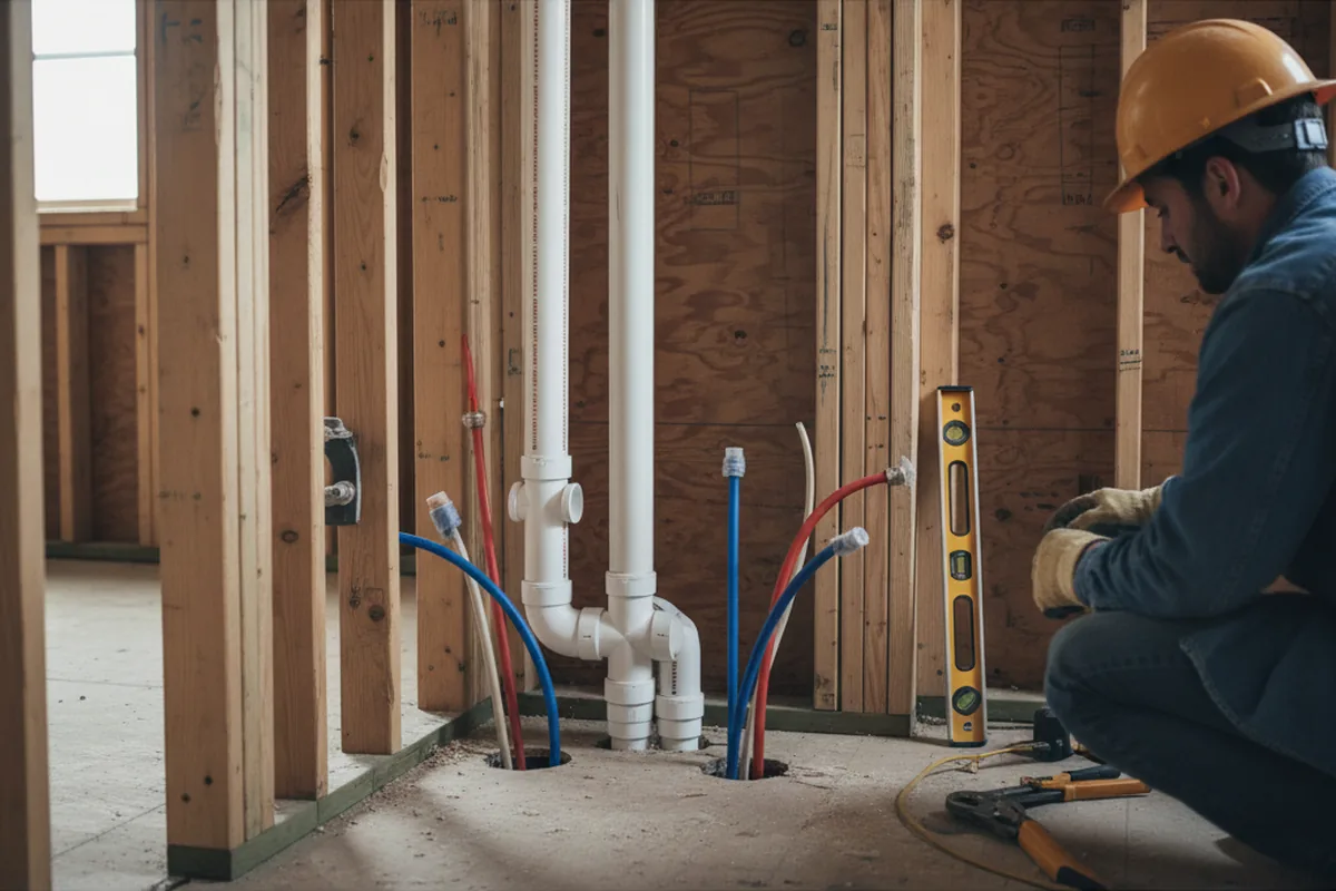 Drain and supply rough-in during Sump Pump Repair in Roxie
